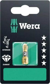 WERA 855/1 BDC PZ SB бита торсионная, алмазное покрытие, 1/4" C6.3, PZ 1 x 25 мм, держатель-еврослот