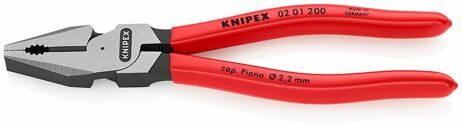 KN-0201200SB KNIPEX Плоскогубцы комбинированные особой мощности, рез: твёрдая проволока d 2.8 мм, рояльная струна (HRC 59) d 2.2 мм, кабель d 13 мм (25 кв. мм), 200 мм, чёрные, 1К ручки