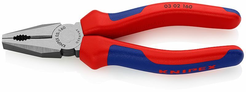 KN-0302160 KNIPEX Плоскогубцы комбинированные, рез: проволока средней твёрдости d 3.1 мм, твёрдая проволока d 2 мм, кабель d 10 мм (16 кв. мм), 160 мм, чёрные, 2К ручки